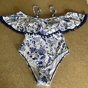 Tempt Me Ruffle One Piece Off Shoulder Swimsuit Tummy Control Floral Printed NWT